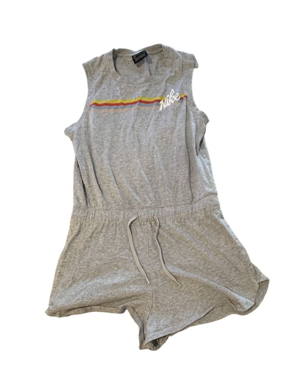 Nike Womens Gray Sleeveless Romper With Drawstring Waist & Retro Stripes Size Sm